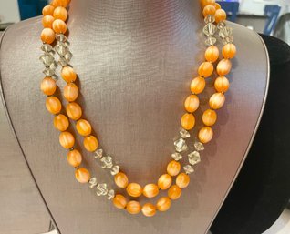 Tangerine Orange Moonstone Double Strand Necklace