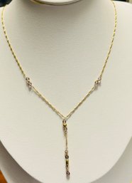 ITALIAN 10K GOLD Y SHAPE STATION NECKLACE WITH GOLD AND CRYSTAL BEADS