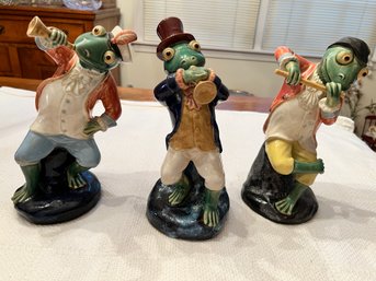 Vintage Majolica Frog Musical Trio