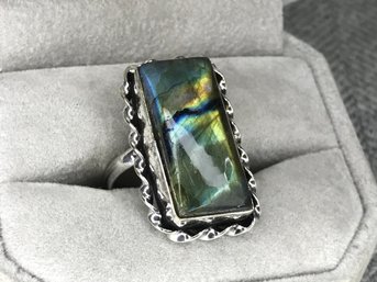 Fabulous 925 / Sterling Silver Cocktail Ring With Labradorite  - Fantastic Style - Very Pretty Ring - NEW !