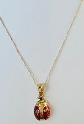 SWEET 14K GOLD ENAMELED LADY BUG NECKLACE