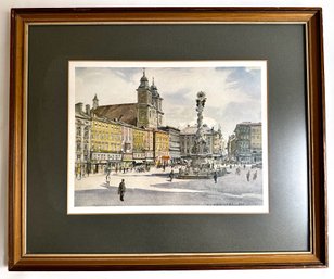 Franz Xaver Weidinger (1890-1972  Austria) Print Of Linz Main Square, Signed