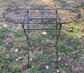 Vintage Scalloped Metal Black Folding Tray Table.