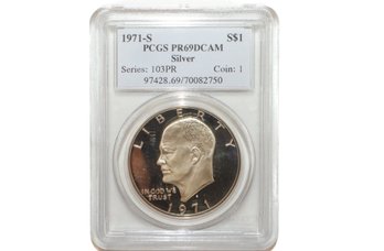 1971-S Eisenhower Silver Dollar PCG5 PR69 DCAM