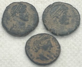 3 Ancient Roman Bronze Coins- Circa 250-300 A.D.