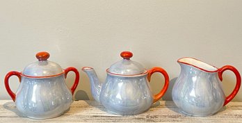 Czeche-Slovakia Three Piece Lusterware Set- Tea Pot, Creamer And Sugar Bowl With Lid