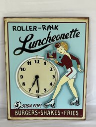 Roller Rink Luncheonette 5c Soda Pop Vintage Metal Wall Clock