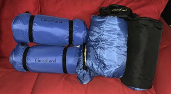 2 Eddie Bauer Sleeping Bags & 2 Great Land Inflatable Camping Mats