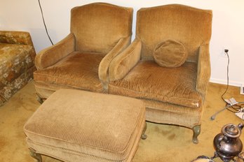 2 Upholstered Chairs And Ottoman - Mid Century