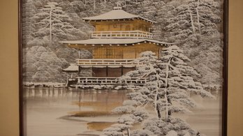 BEAUTIFUL FRAMED JAPANESE INK ON SILK PAINTING OF A SERENE WINTER SCENE