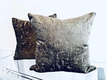 Set Two Large Millie Ray Down Pillows In Taupe Velvet