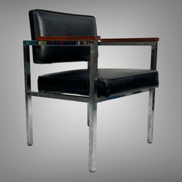 Bauhaus Thonet Style Black And Chrome Mid Century Armchair With Wood Arms