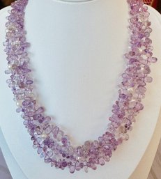 Gorgeous Amethyst & Pearl Three Strand Necklace 14k Gold Clasp