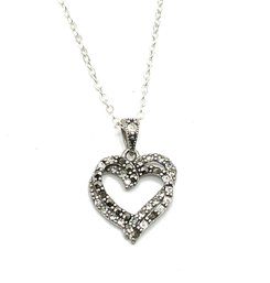 Vintage Italian Sterling Silver Chain With Marcasite Heart Pendant