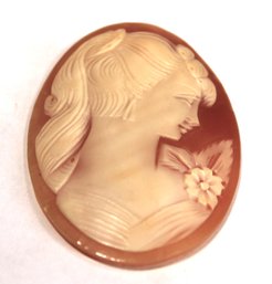 Unset Oval Carved Shell Cameo Of Woman With Flower