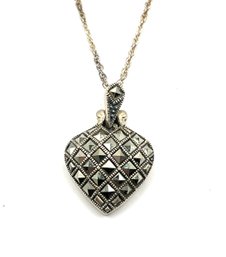 Vintage Sterling Silver Vermeil Chain With Marcasite Heart Pendant