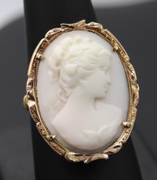 Large Antique Cameo Statement Ring In 14k Yellow Gold