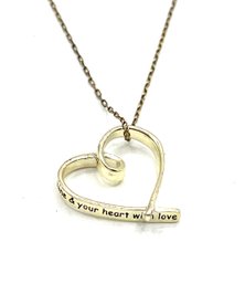 Vintage Italian Sterling Silver Chain With Vermeil Engraved Open Heart Pendant