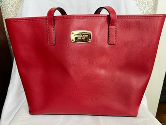 Red Leather Handbag By Micheal Kors