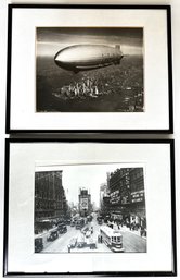 2 Vintage New York Photographs, Blimp Over Manhattan & Times Square In The 1920s