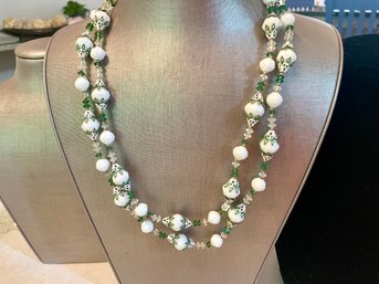 Vendome White & Green Double Strand Necklace