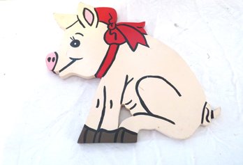 Wooden Pig Wall Art With Bow