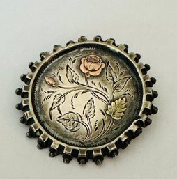 ANTIQUE VICTORIAN SILVER AND GOLD FLORAL BROOCH - AS-IS