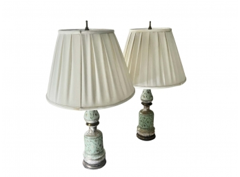 A Pair Of Gold Painted Celadon Lamps