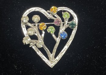 Sterling And Multi Color Stone Heart Pin