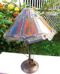 Stained Glass Arts & Craft Imbedded Jewels Table Lamp