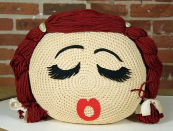 Vintage 1970's Hand Knit Face Pillow