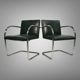 Tubular BRNO Style Pair Of Green And Chrome MCM Chairs