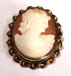 Vintage Gold Filled Framed Carved Shell Cameo Of A Woman