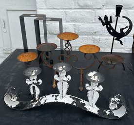 Four Funky Outdoor Tabletop Candelabras And Candle Holders