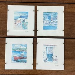 Set Of 4 Miniature Pat Flavell Watercolor Images Of Ireland Prints In Clear Frames