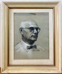 Original Charcoal Sketch Bowtied  Gentleman Framed And Matted Behind Glass - Signed Alton S Tobey