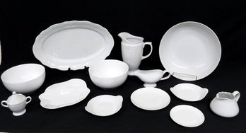 A Mixed Grouping Of Pillivuyt France, Apilco France, Pottery Barn And Pier One Stark White Serving Pieces