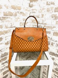 Gorgeous Brown Leather Handbag W/ Quilted Detail