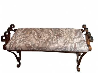 Wrought Iron Bench With Upholstered Cushion Seat