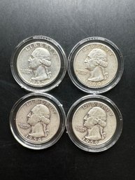 4 Silver Washington Quarters 1954-D, 1957-D, 1959-D, 1964-D