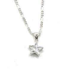 Beautiful Italian Sterling Silver Chain With Clear Stone Star Pendant