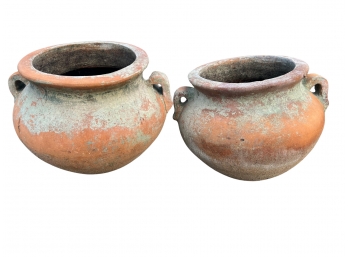 Pair Of Weather-beaten Terracotta Planter Pots