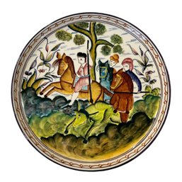 Hand Painted Vintage Portugal Ceramic Plate With Men On A Horse Signed (U.S. Shipping Available)