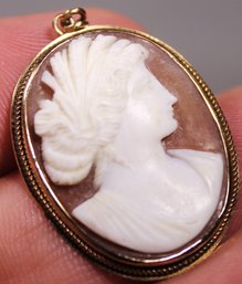 Fine Antique Gold Filled Pendant Having Hand Carved Shell Pendant