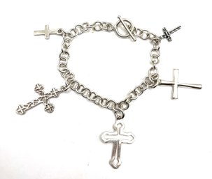 Vintage Sterling Silver Cross Charms Chain Bracelet