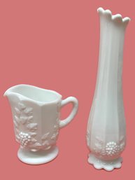 Westmoreland Milk Glass Creamer And Bud Vase