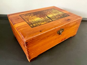 1940s Wooden Dovetail Cedar Box With Painted Top