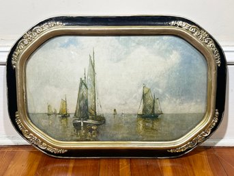 An Antique Print Under Convex Glass Frame