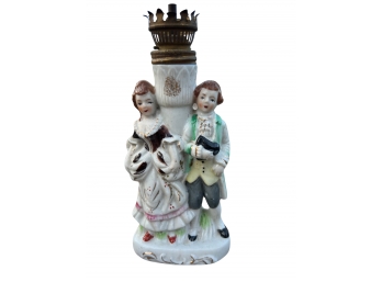 Victorian Colonial Couple Porcelain Oil Lamp Base