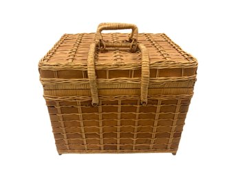 Woven Picnic Basket With Unused Picnic Set